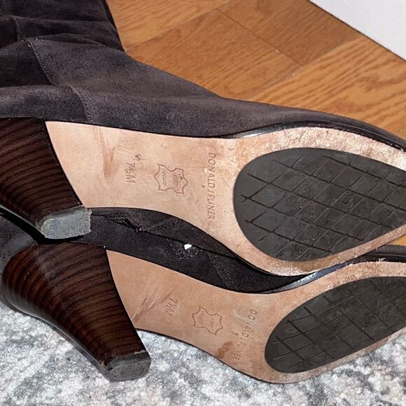 Donald Pliner Heels Over The Knee Dk Brown Suede Leather Boots Womens Sz 7.5 - Picture 10 of 11